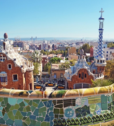 Parc Guell i Barcelona. Park Guell beställdes av Eusebi Güell och designades av Antonio Gaudi.
