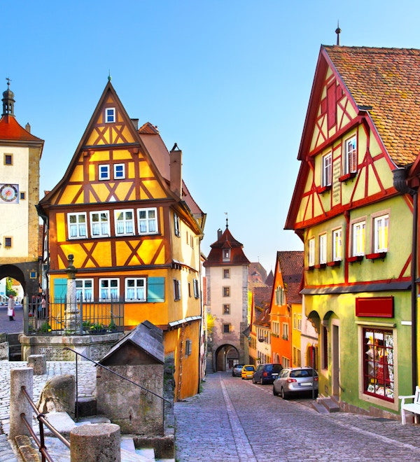 Den mest berömda gatan i Rothenburg ob der Tauber, Bayern, Tyskland