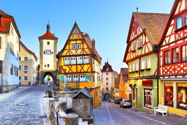 Den mest berömda gatan i Rothenburg ob der Tauber, Bayern, Tyskland
