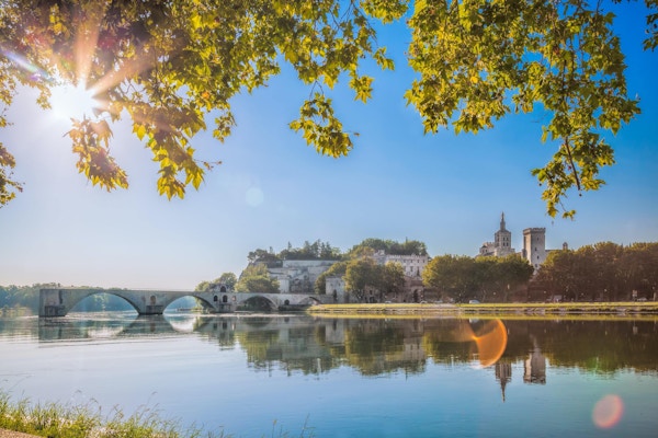 Avignon bron med popparnas palats i Provence, Frankrike