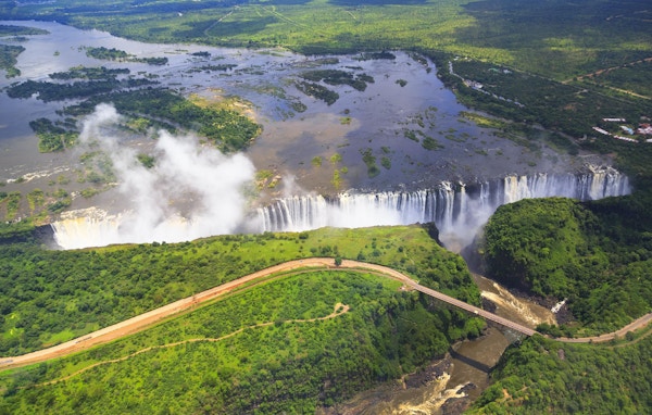 Victoria Falls (or Mosi-oa-Tunya (Tokaleya Tonga: the Smoke that Thunders) is a waterfall in southern Africa on the Zambezi River at the border of Zambia and Zimbabwe.