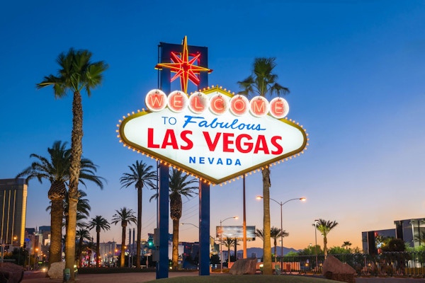 Välkommen till det fantastiska Las Vegas-tecknet i Las Vegas, Nevada USA