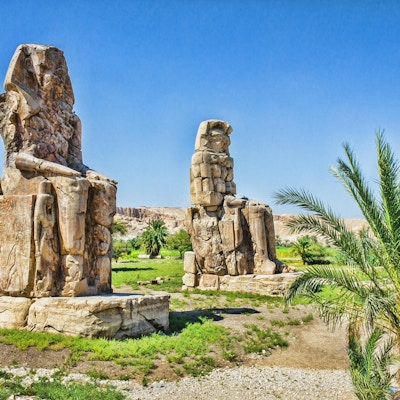 Kolossi av Memnon, Valley of Kings, Luxor, Egypten, 2012 år