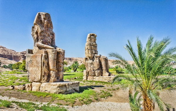 Kolossi av Memnon, Valley of Kings, Luxor, Egypten, 2012 år