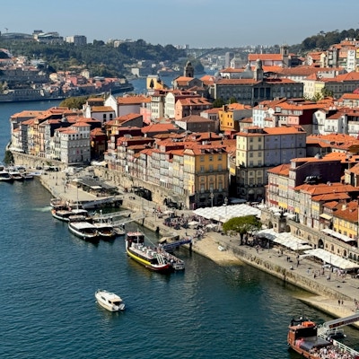 Vy över Porto med flod och hus